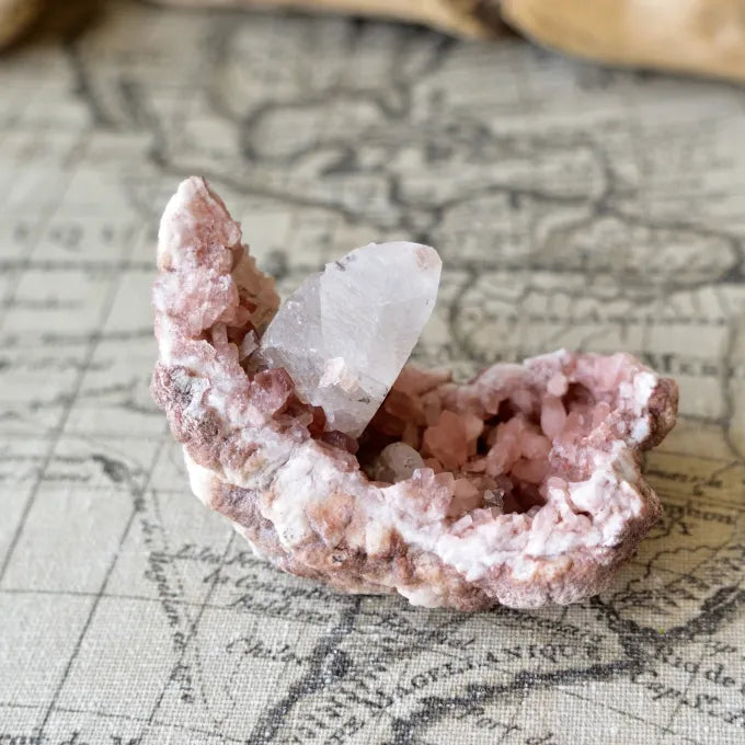 Pink Amethyst Geode with White Calcite Crystals from Patagonia, Argentina - 140g
