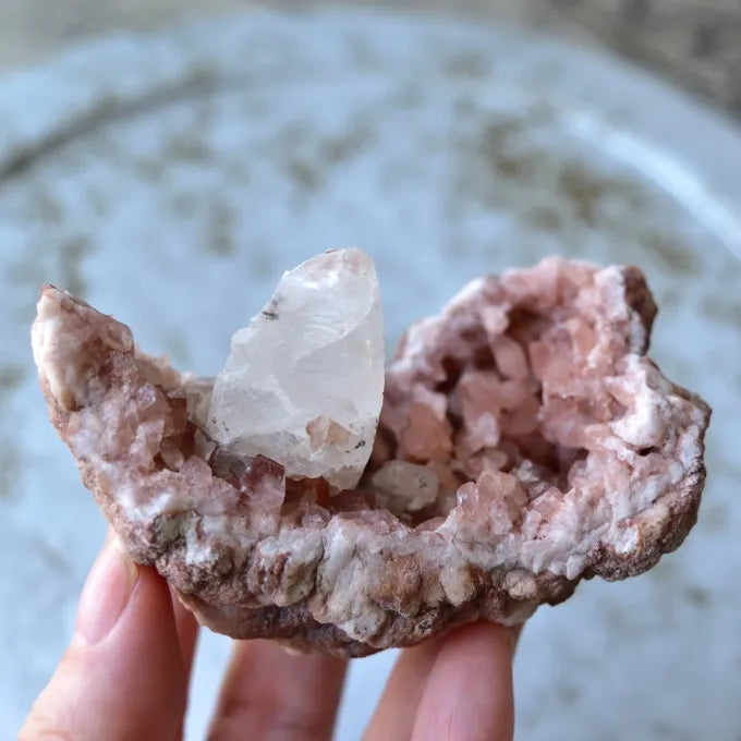 Pink Amethyst Geode with White Calcite Crystals from Patagonia, Argentina - 140g