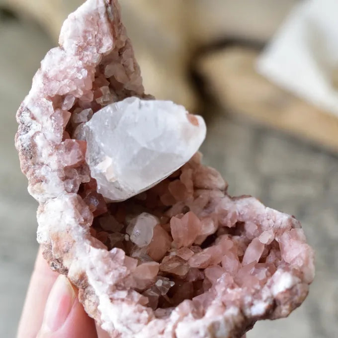 Pink Amethyst Geode with White Calcite Crystals from Patagonia, Argentina - 140g
