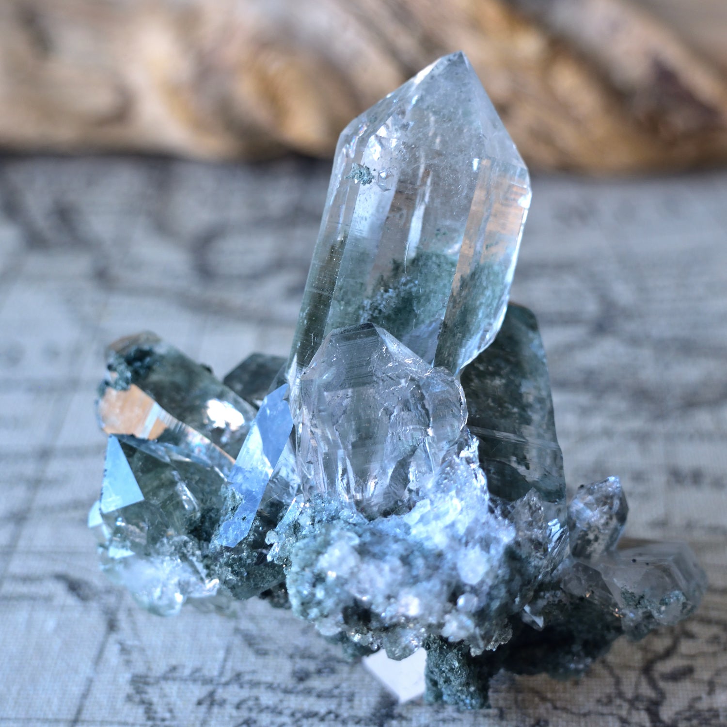 Himalayan Crystal, Chlorite, Rutile in Quartz "Omononushi no Okami" from Manihar, India, 178g / Crystal Cluster