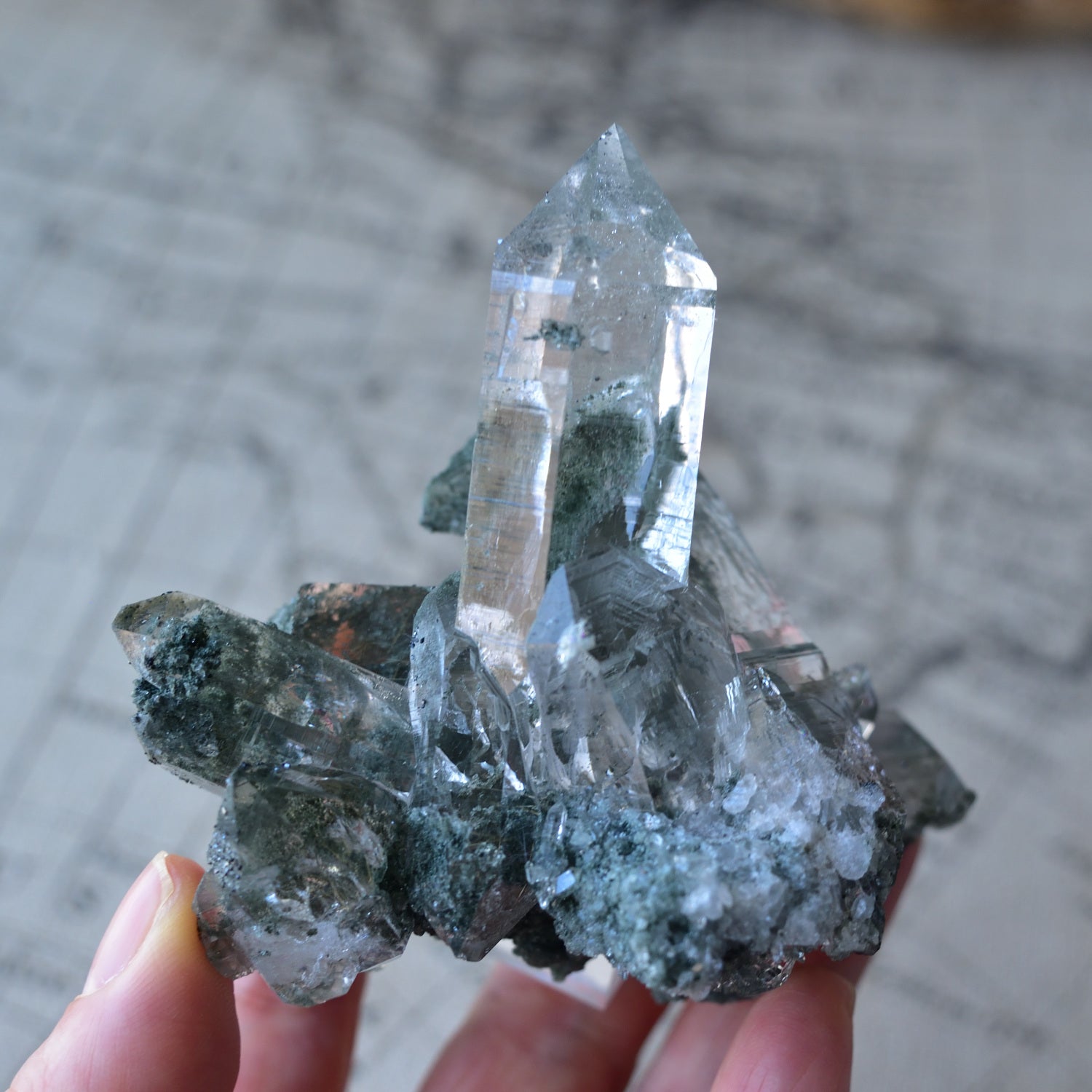 Himalayan Crystal, Chlorite, Rutile in Quartz "Omononushi no Okami" from Manihar, India, 178g / Crystal Cluster