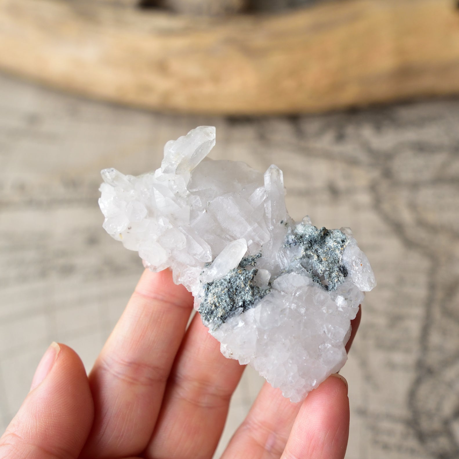 White Kailash Quartz Crystal Cluster - Chlorite - Singing - Himalayan Quartz - Mt. Kailash, Tibet - 51g