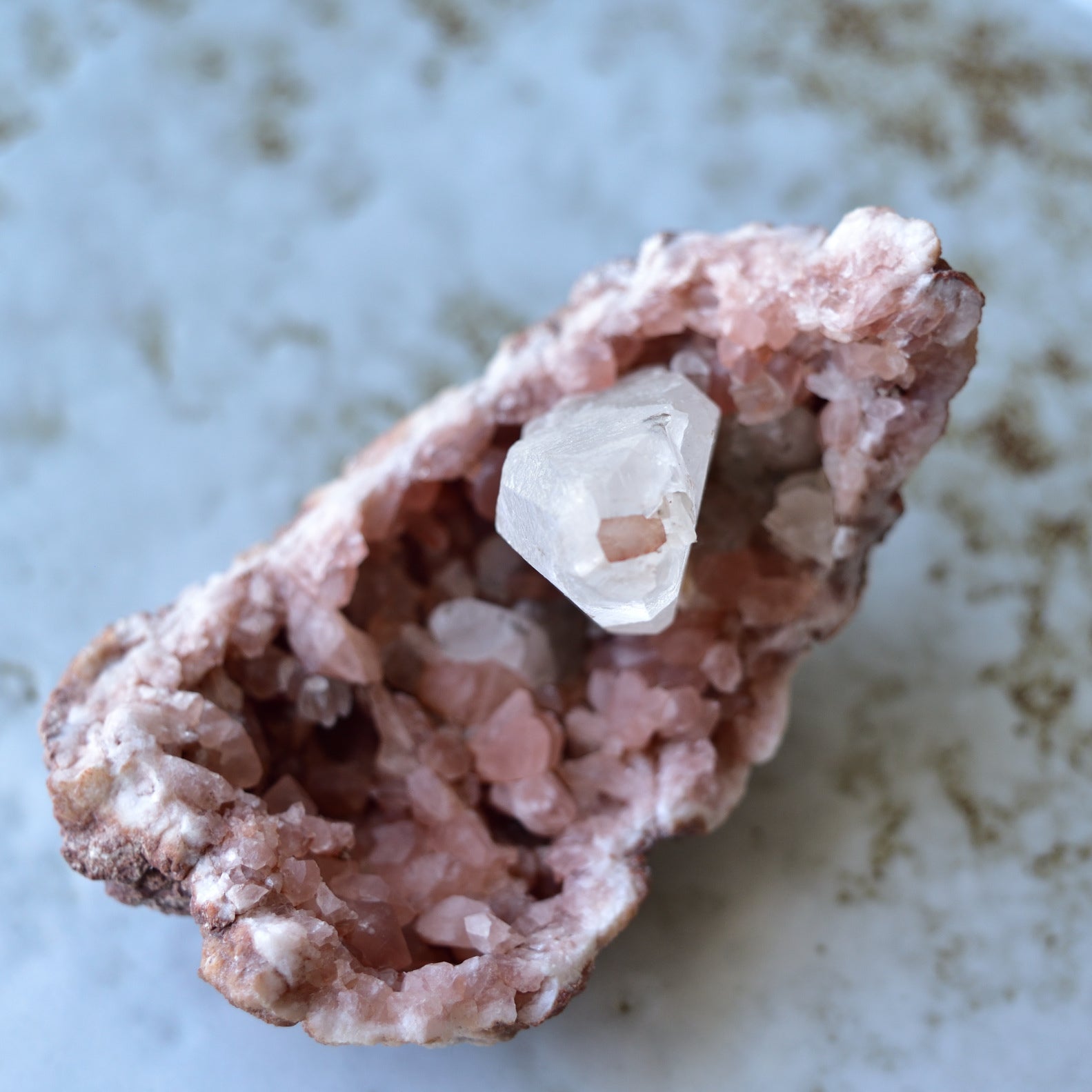 Pink Amethyst Geode with White Calcite Crystals from Patagonia, Argentina - 140g