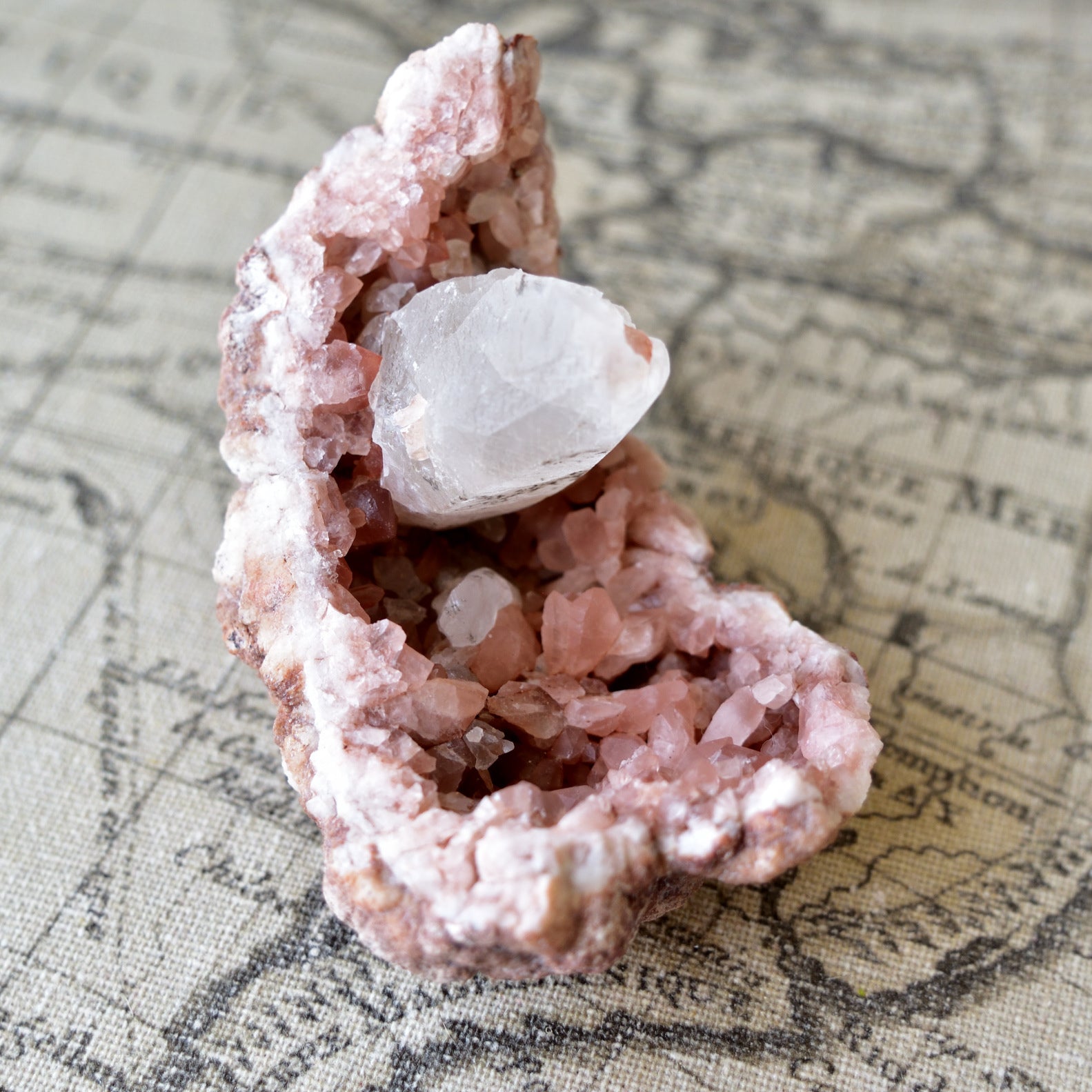 Pink Amethyst Geode with White Calcite Crystals from Patagonia, Argentina - 140g
