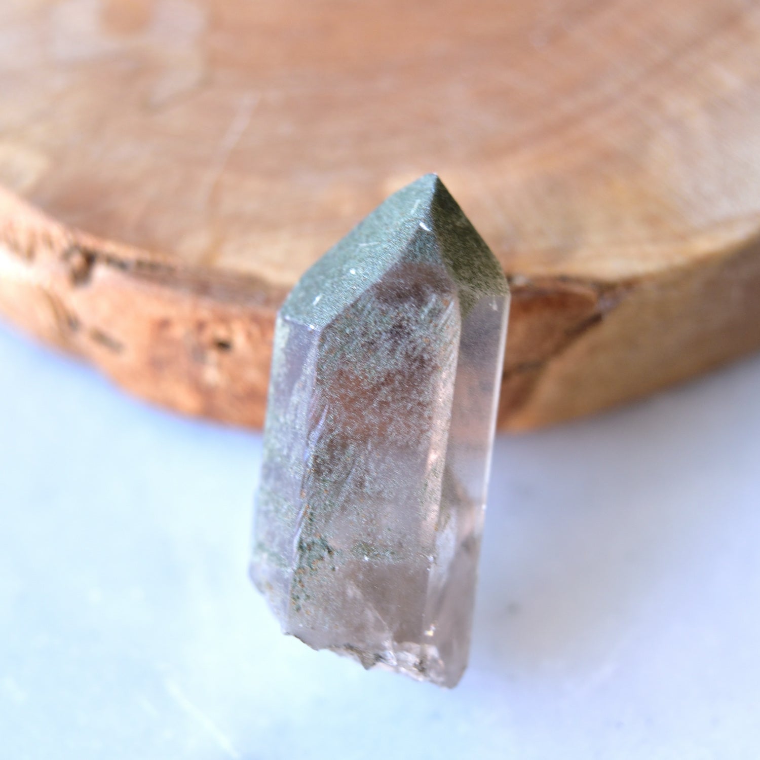 スモーキークォーツ　アルプス水晶　ドフィーネ式双晶　クローライト　未来へ　フランス・モンブラン産　8g