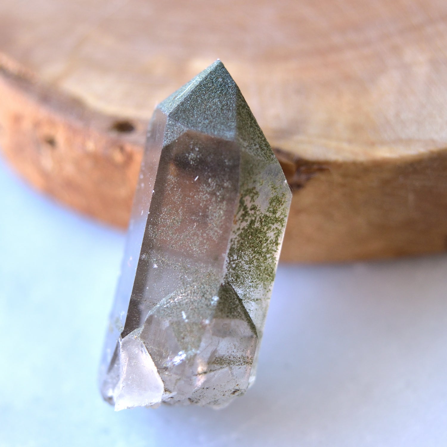 スモーキークォーツ　アルプス水晶　ドフィーネ式双晶　クローライト　未来へ　フランス・モンブラン産　8g